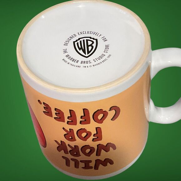 1996 JUMBO Looney Tunes Wile E Coyote Will Work For Coffee 30oz Mug Warner Bro - Picture 9 of 13